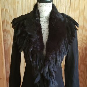 Cache' Suede Leather Faux Fur Trim Coat Jacket